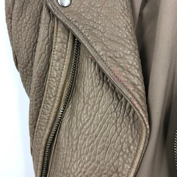 Rebecca Minkoff Wolf Moto Biker Jacket M Asymmetrical Zip Pebbled Leather Stone - Picture 8 of 12